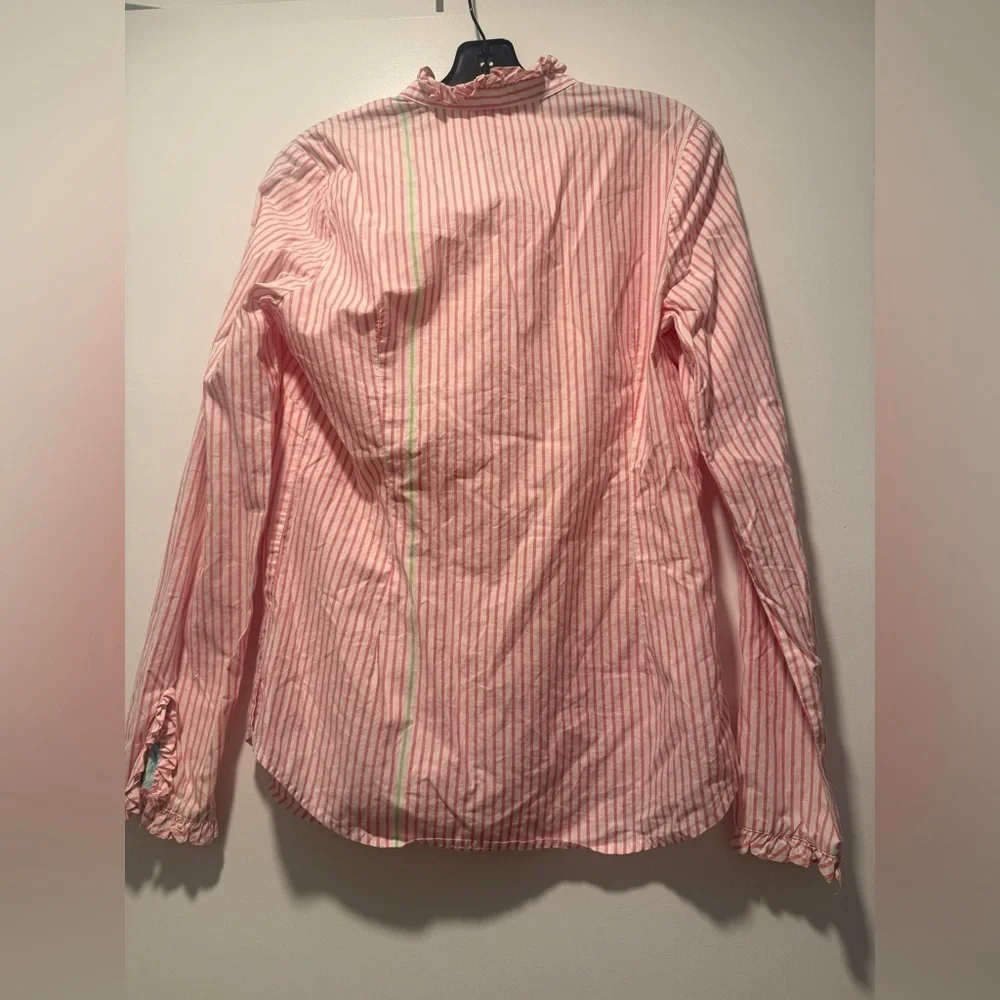 Lilly Pulitzer Pink Striped 100% Cotton Button Down Ruffle Shirt Blouse Sz 8 - Picture 3 of 5
